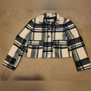 Zara Checkered Cropped Jacket in Green, Black and White
